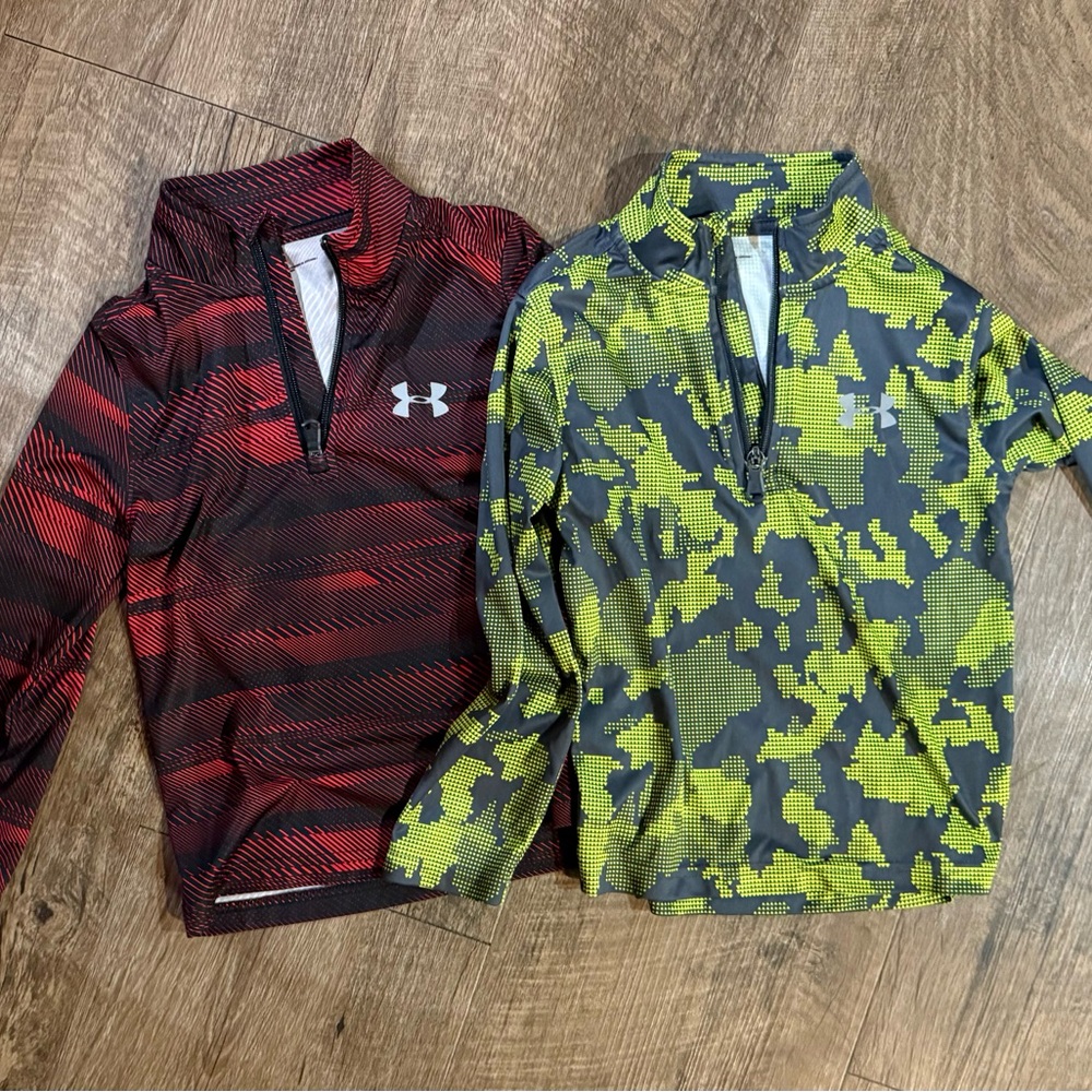 Under Armour Kids' Red & Lime Camo Quarter-Zip Performance Tops